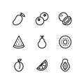 Fruit line icons set, outline style