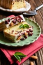 Fruit loaf with cranberries, almond and white chocolate topping Royalty Free Stock Photo