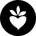 Fruit love in black circle icon. Vector organic market premium icon template. love logo symbol with fruit heart and green leaf sig Royalty Free Stock Photo