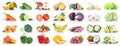 Fruit many fruits and vegetables collection isolated apple oranges lettuce lemon tomatoes colors