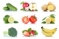 Fruit many fruits and vegetables collection isolated apple tomatoes banana colors