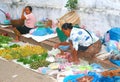 Female sellers at the colorful morning fruits market, Luang Prabang, Laos