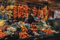 Fruit market with colorful and fresh fruits and vegetable Royalty Free Stock Photo