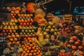 Fruit market with colorful and fresh fruits and vegetable Royalty Free Stock Photo