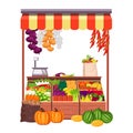 Fruit market or farmer stand stall and food booth