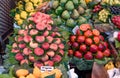 Fruit market, fresh fruits, market stall, food background Royalty Free Stock Photo