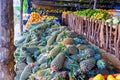 Fruit market in Sri Lanka. Fresh pineapples and other tropical fruits on the street market Royalty Free Stock Photo