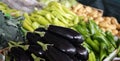 Fruit market with   aubergine ,paprika and potato, fresh vegetables Royalty Free Stock Photo