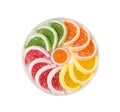 Fruit Marmalade Sweets Isolated, Lemon Slices Jelly, Sugar Citrus Marmalades, Orange, Lime Slices Set Royalty Free Stock Photo