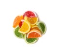 Fruit Marmalade Sweets Isolated, Lemon Slices Jelly, Sugar Citrus Marmalades, Orange, Lime Slices Set Royalty Free Stock Photo