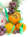 Fruit, measuring tape and scales