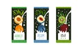 Fruit Milk Labels Set, Apricot, Plum, Kiwi Natural Dairy Products Banner, Branding, Packaging Templates Vector