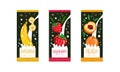 Fruit Milk Labels Set, Banana, Strawberry, Peach Natural Dairy Products Banner, Branding, Packaging Templates Vector