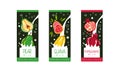 Fruit Milk Labels Set, Pear, Guava, Pomegranate Natural Dairy Products Banner, Branding, Packaging Templates Vector