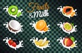 Fruit and Milk Poster with Transparent Background Royalty Free Stock Photo