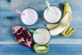 fruit milkshakes in clear glass top view Royalty Free Stock Photo