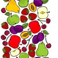 Fruit mix isolated on white seamless vertical border