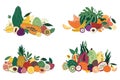 Fruit mix. Tropical food compositions. Bunch of pineapple, melon and watermelon. Half papaya, whole pomegranate and