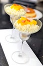 Fruit Mousse Parfaits in Stemmed Glasses Royalty Free Stock Photo