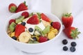 Fruit muesli with yogurt for breakfast Royalty Free Stock Photo