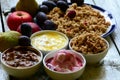 Fruit muesli with yogurt and cereals for breakfast. Royalty Free Stock Photo