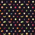 Fruit multicolored seamless vector pattern with dots. Modern flat design.