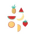 Fruit. Natural tropical fruits and berries. Vegan cuisine. Icon set isolated on white background. Summer rest. Vector Royalty Free Stock Photo