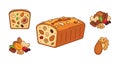 Fruit and Nut Bread with Ingredients Vector Set Royalty Free Stock Photo