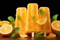 Fruit orange ice lolly and peppermint leaves