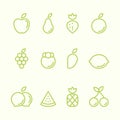 Fruit outline icon set flat design vector illustration Royalty Free Stock Photo