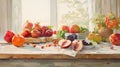 Fruit Painting In Light White And Light Red Style Royalty Free Stock Photo