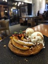 Fruit pancake with caramelize icecream Royalty Free Stock Photo