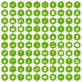100 fruit party icons hexagon green Royalty Free Stock Photo