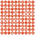 100 fruit party icons hexagon orange