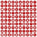100 fruit party icons hexagon red