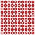 100 fruit party icons hexagon red Royalty Free Stock Photo