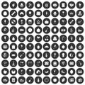 100 fruit party icons set black circle Royalty Free Stock Photo