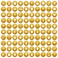 100 fruit party icons set gold