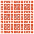 100 fruit party icons set grunge orange