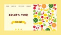 Fruit pattern vector landing page fruity background and fruitful exotic web-page wallpaper with fresh slices of