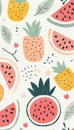Fruit pattern with watermelons and pineapples in soft colors Royalty Free Stock Photo
