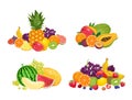 Fruit pile set. Vector illustration of banners with various tropical fruits isolated Royalty Free Stock Photo