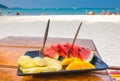 Fruit plate on the beach