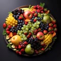 fruit plate with grapes, strawberries, apples, blackberries