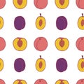 Fruit plum and peach seamless pattern