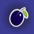 Fruit plum sticker on a pop art background