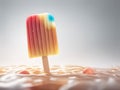 Fruit popsicle. Ice cream popsicle. Melting ice cream drops on a light. AI generated Royalty Free Stock Photo