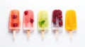 Fruit popsicles on a white background, top view, flat lay Generative AI