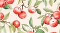 Charming Watercolour Illustration Of Red Plums And Green Leaves