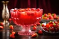 fruit punch in a crystal bowl with floating strawberries